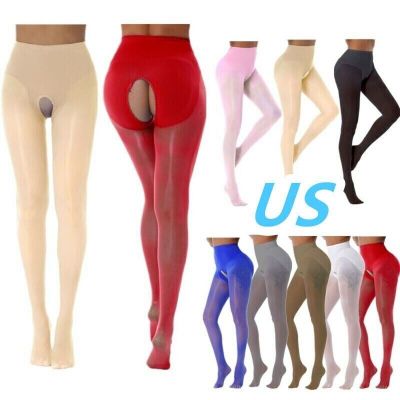 US Womens Ultra Thin Semi Sheer Pantyhose Crotchless Tights High Waist Stockings